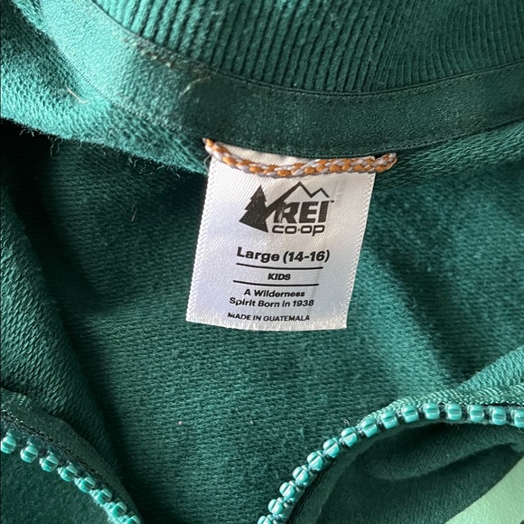 REI Kids Logo Zip Up Green Sweatshirt Moon Mountain | L (14-16) - Picture 3 of 4
